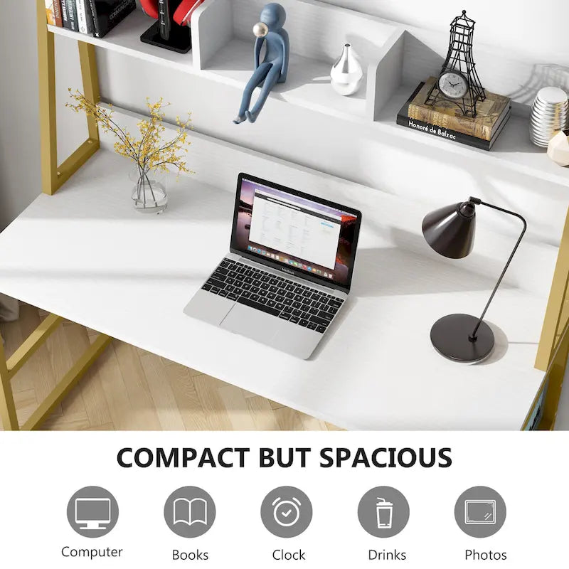 47 Inch Modern Computer Desk with Hutch and Bookshelf-33