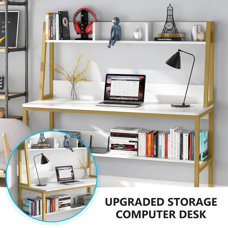 47 Inch Modern Computer Desk with Hutch and Bookshelf-34