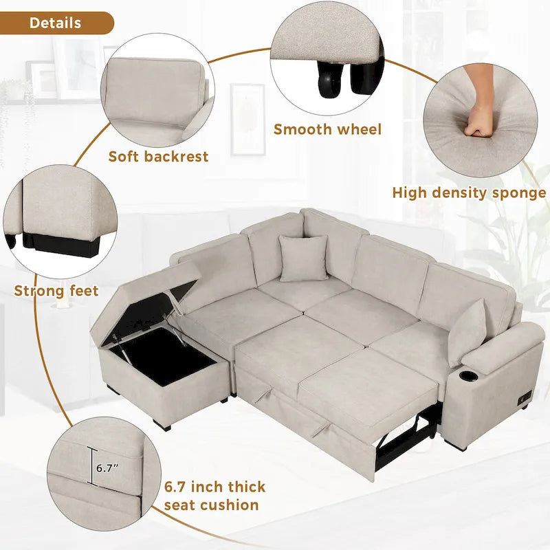 87.4 Sleeper Sofa Bed,2 in 1 Pull Out sofa bed L Shape Couch with Storage Ottoman for Living Room,Bedroom Couch and Small Apart-4