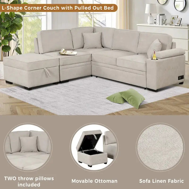 87.4 Sleeper Sofa Bed,2 in 1 Pull Out sofa bed L Shape Couch with Storage Ottoman for Living Room,Bedroom Couch and Small Apart-5