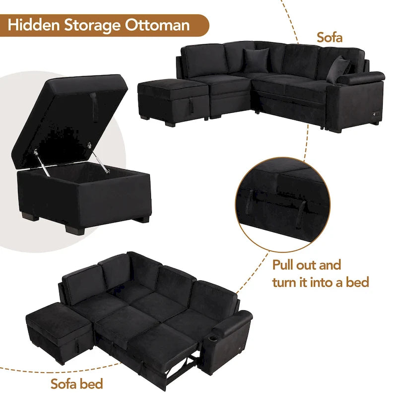 87.4 Sleeper Sofa Bed,2 in 1 Pull Out sofa bed L Shape Couch with Storage Ottoman for Living Room,Bedroom Couch and Small Apart-10