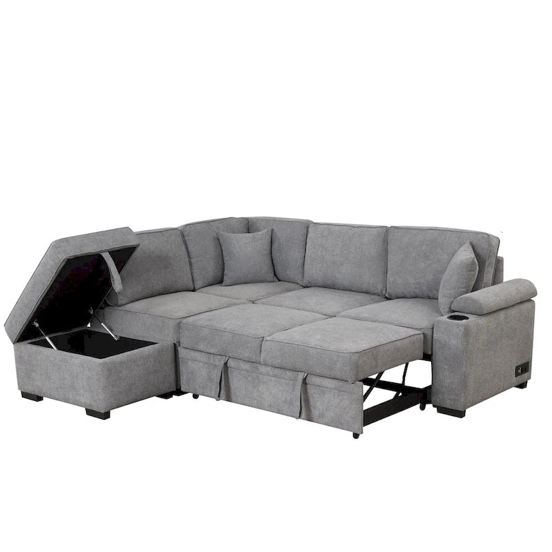 87.4 Sleeper Sofa Bed,2 in 1 Pull Out sofa bed L Shape Couch with Storage Ottoman for Living Room,Bedroom Couch and Small Apart-12