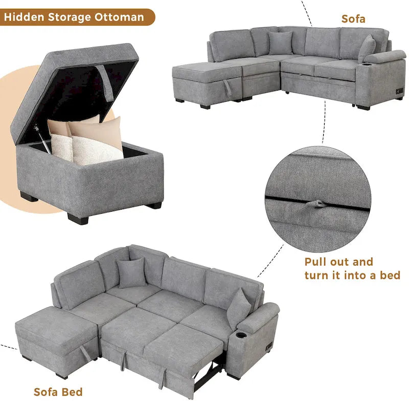 87.4 Sleeper Sofa Bed,2 in 1 Pull Out sofa bed L Shape Couch with Storage Ottoman for Living Room,Bedroom Couch and Small Apart-15