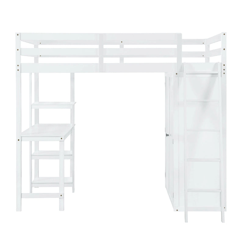 Full Size Loft Bed with Wardrobe and Desk and Shelves, Gray-5