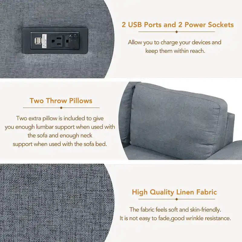 Sleeper Sectional Sofa, L-Shape Corner Couch Sofa-Bed with Storage Ottoman & Hidden Arm Storage & USB Charge for Living Room Ap-10