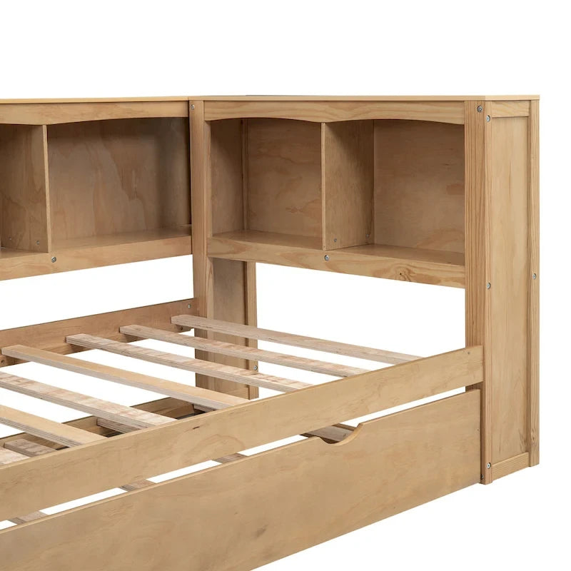 Twin Size Daybed with Trundle, Storage Cabinets and USB Ports, White-7