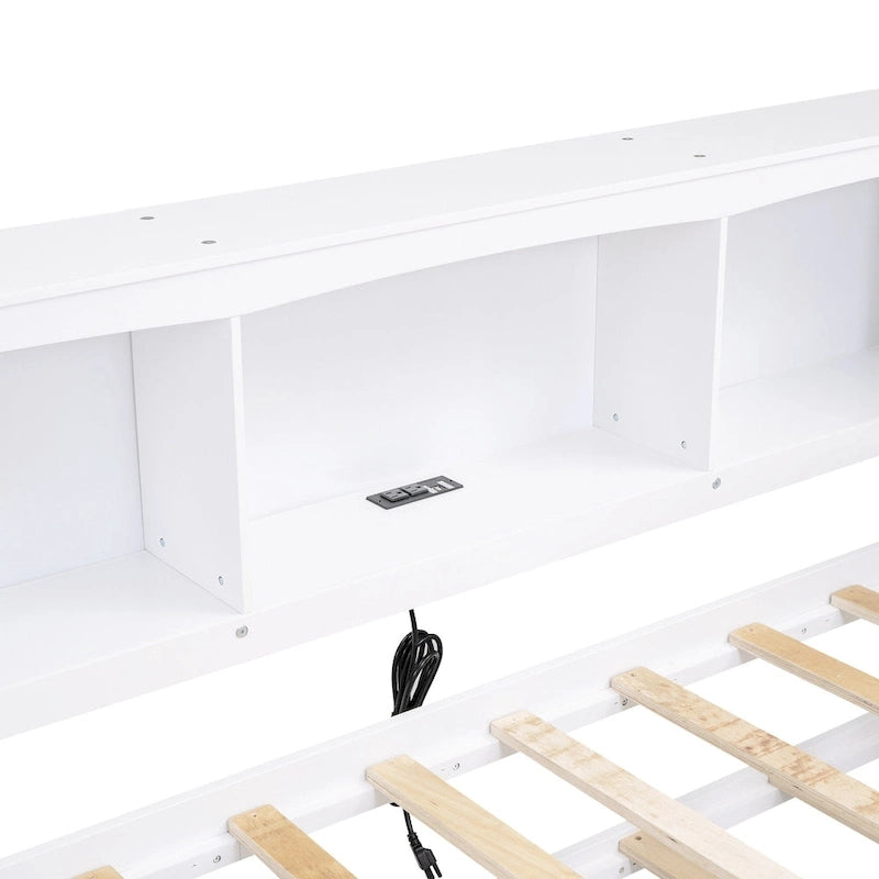 Twin Size Daybed with Trundle, Storage Cabinets and USB Ports, White-12