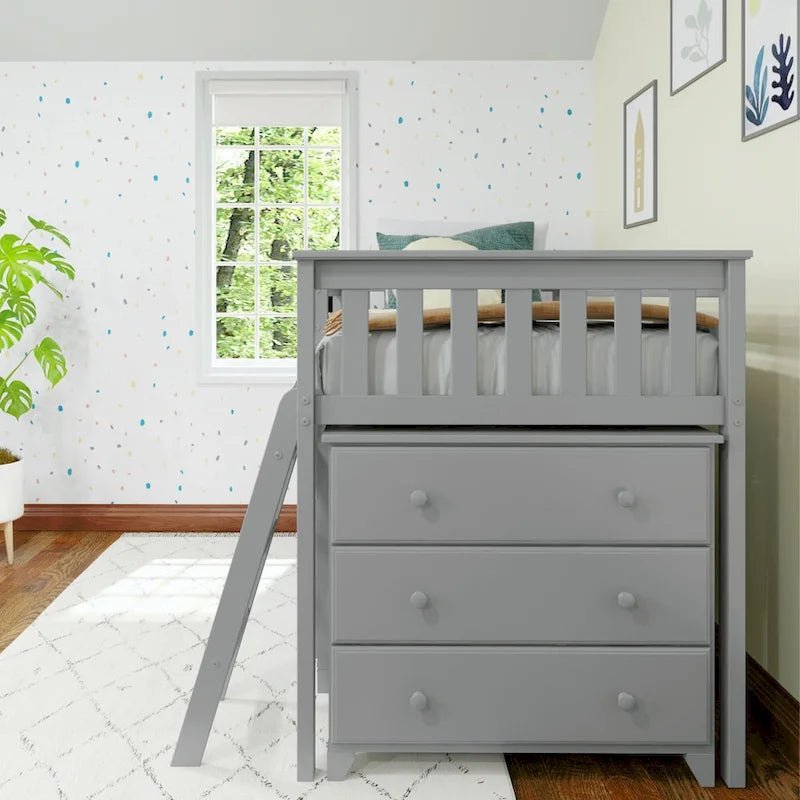 Max and Lily Twin-Size Low Loft with 3-Drawer and 6-Drawer Dressers-6