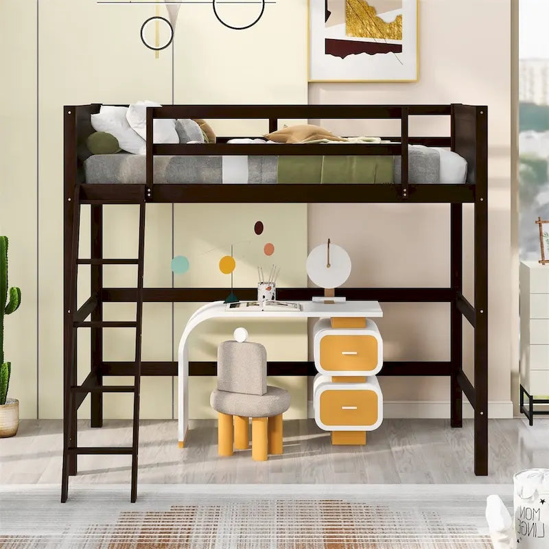 Merax Solid Wood Twin Size Loft Bed with Ladder-19