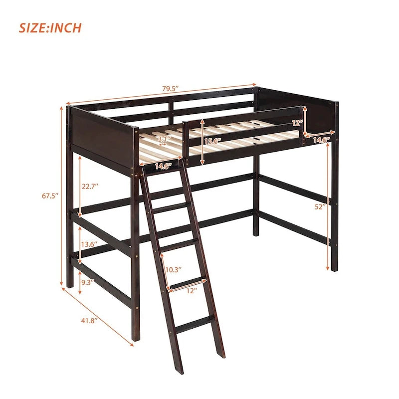 Merax Solid Wood Twin Size Loft Bed with Ladder-4