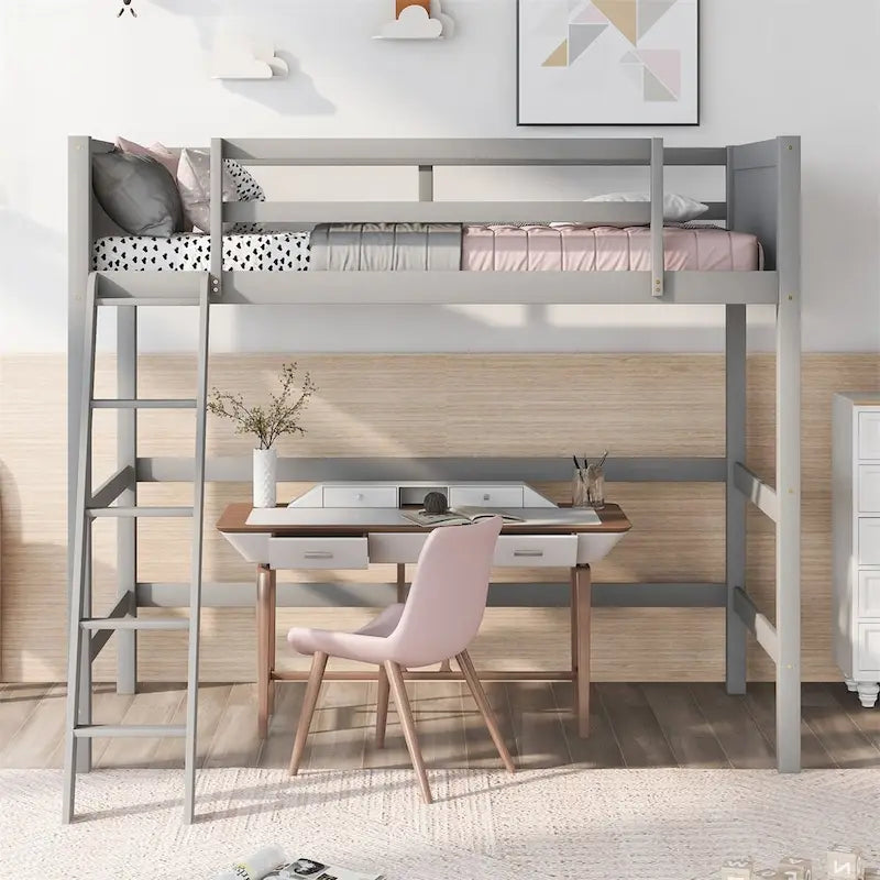 Merax Solid Wood Twin Size Loft Bed with Ladder-5