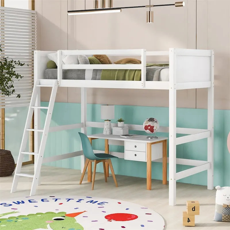 Merax Solid Wood Twin Size Loft Bed with Ladder-12