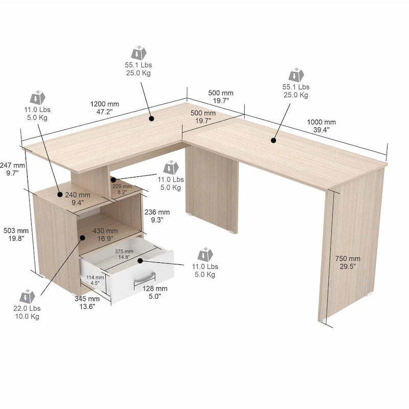 Inval Merlin L-Shape Computer Desk with Cubby-6