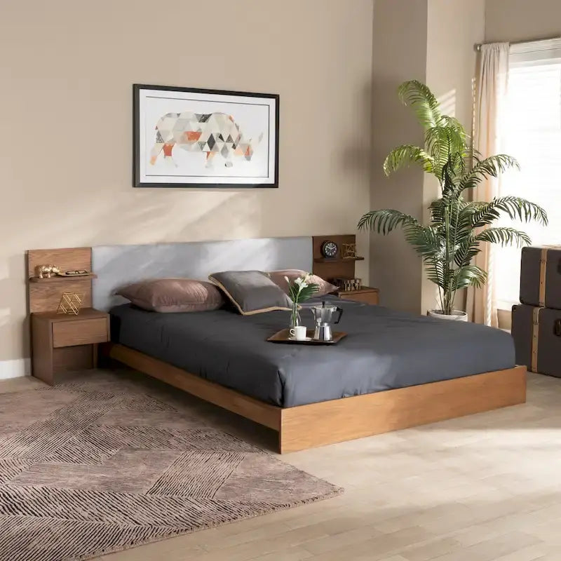 Sami Modern and Contemporary Storage Bed with Built-In Nightstands