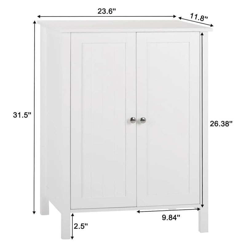 White Double Doors Adjustable Freestanding Bathroom Cabinet - 23.62 x 11.81 x 31.50-5