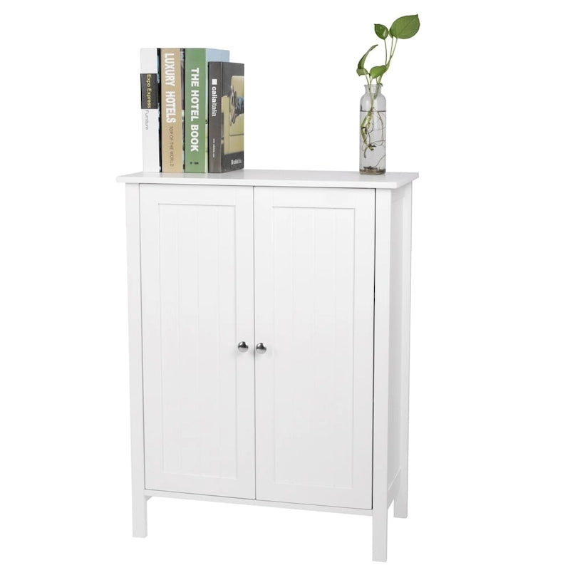 White Double Doors Adjustable Freestanding Bathroom Cabinet - 23.62 x 11.81 x 31.50-9
