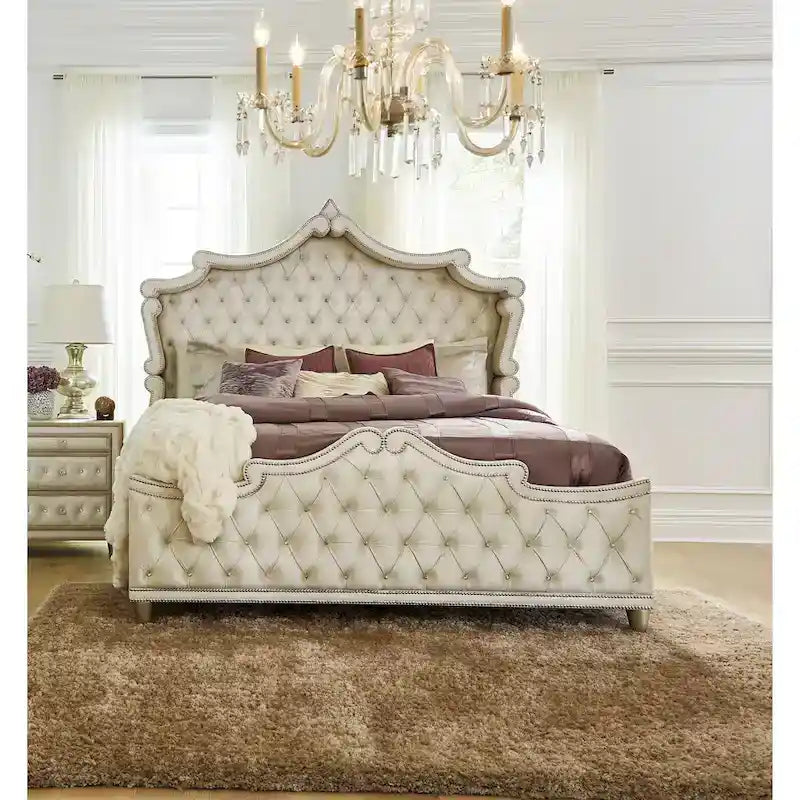 Justine Ivory and Camel Tufted 4-piece Bedroom Set-2