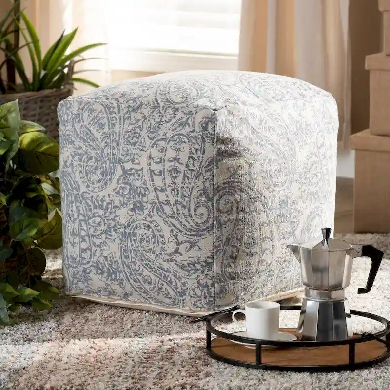 Porch & Den Satsuma Handwoven Paisley Pattern Pouf Ottoman-7