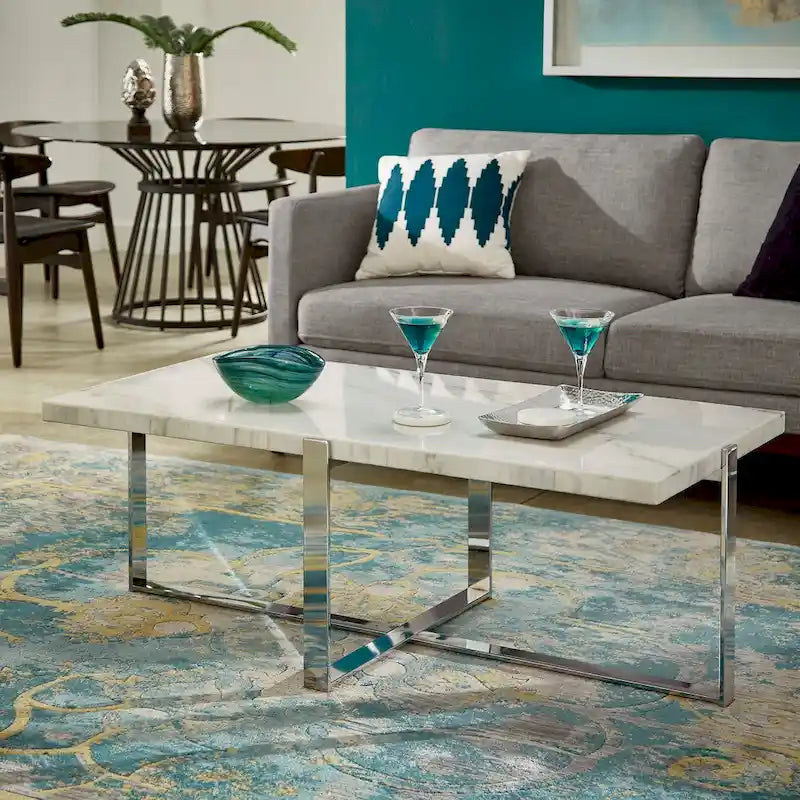 Azel Marble-top Chrome Framed Coffee Table or Table Set by iNSPIRE Q Modern-2