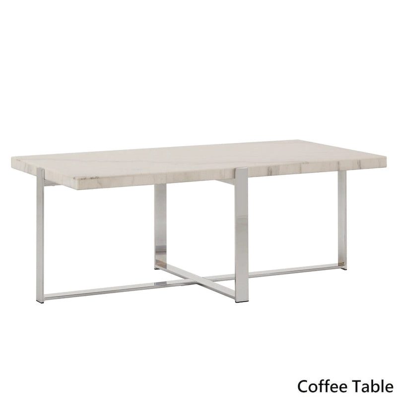 Azel Marble-top Chrome Framed Coffee Table or Table Set by iNSPIRE Q Modern-6