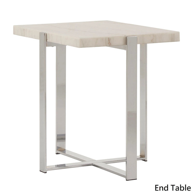 Azel Marble-top Chrome Framed Coffee Table or Table Set by iNSPIRE Q Modern-11