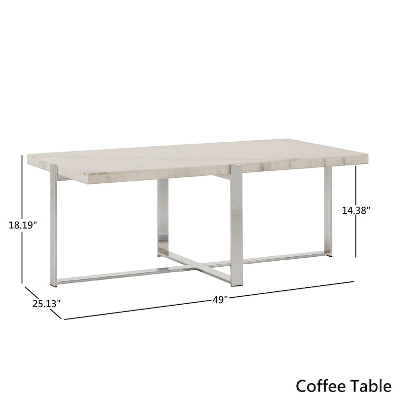 Azel Marble-top Chrome Framed Coffee Table or Table Set by iNSPIRE Q Modern-17