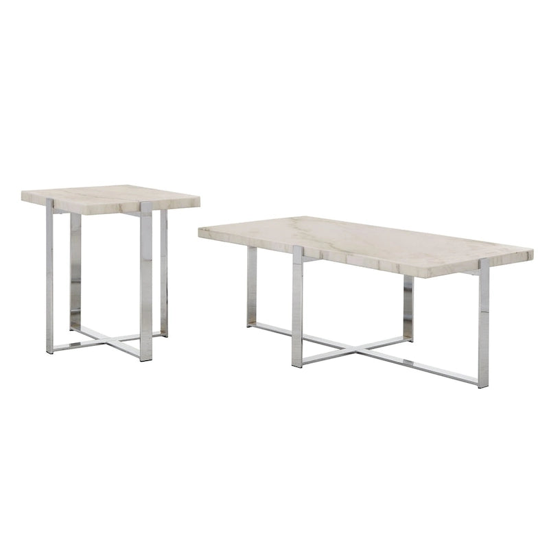 Azel Marble-top Chrome Framed Coffee Table or Table Set by iNSPIRE Q Modern-20