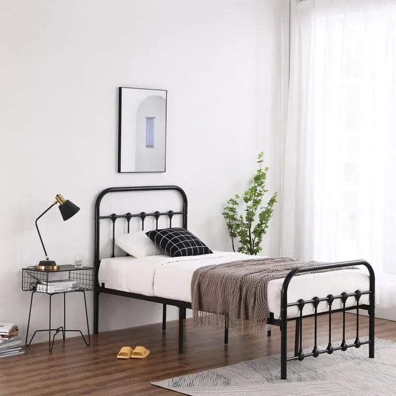 Single-Layer Iron Bed Frame with Shell Decoration Black-3