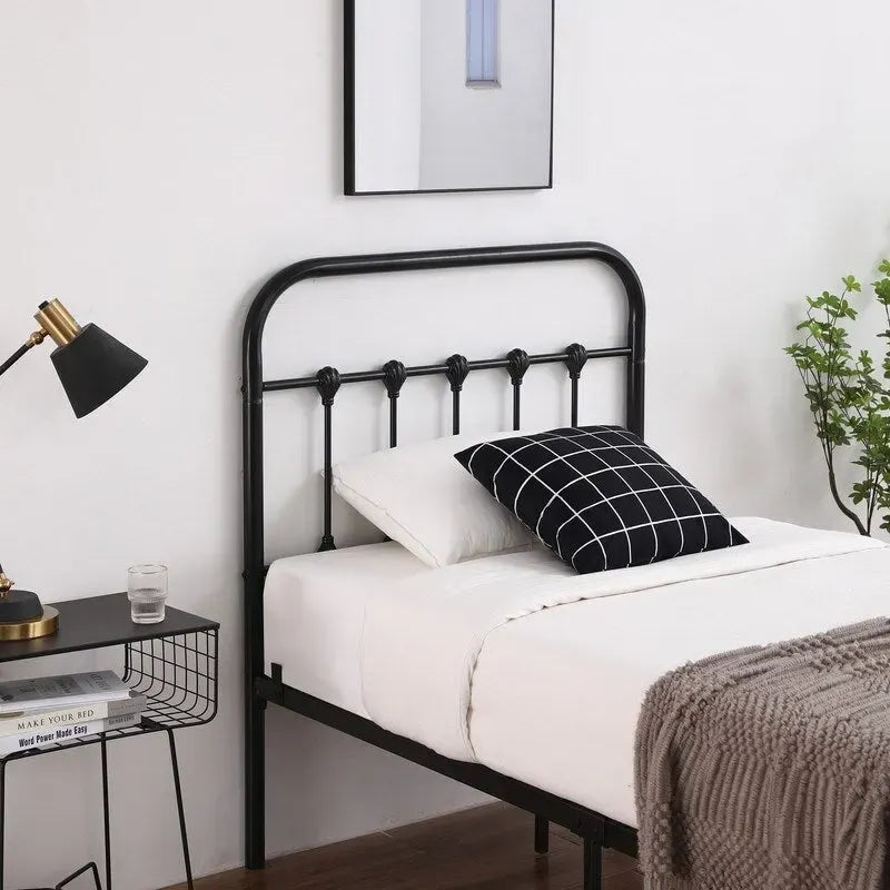Single-Layer Iron Bed Frame with Shell Decoration Black-4