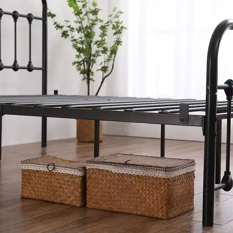 Single-Layer Iron Bed Frame with Shell Decoration Black-7