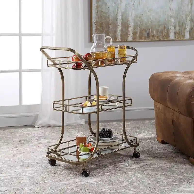 Uttermost Stassi Antiqued Gold Serving Cart-6