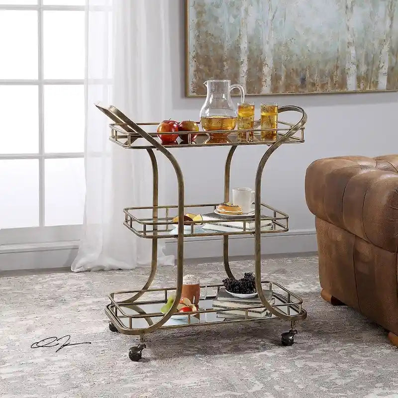 Uttermost Stassi Antiqued Gold Serving Cart-7