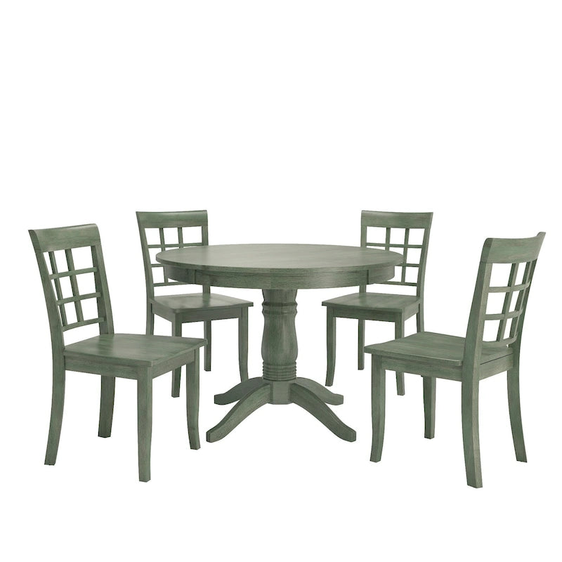 Wilmington II Round Pedestal Base Antique Sage Green 5-Piece Dining Set by iNSPIRE Q Classic-15