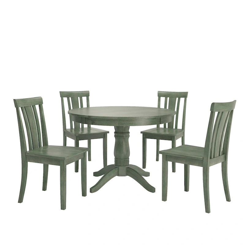 Wilmington II Round Pedestal Base Antique Sage Green 5-Piece Dining Set by iNSPIRE Q Classic-16
