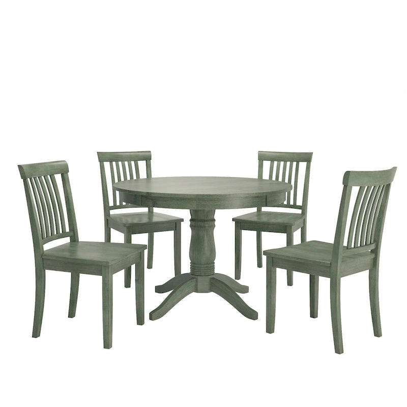 Wilmington II Round Pedestal Base Antique Sage Green 5-Piece Dining Set by iNSPIRE Q Classic-17