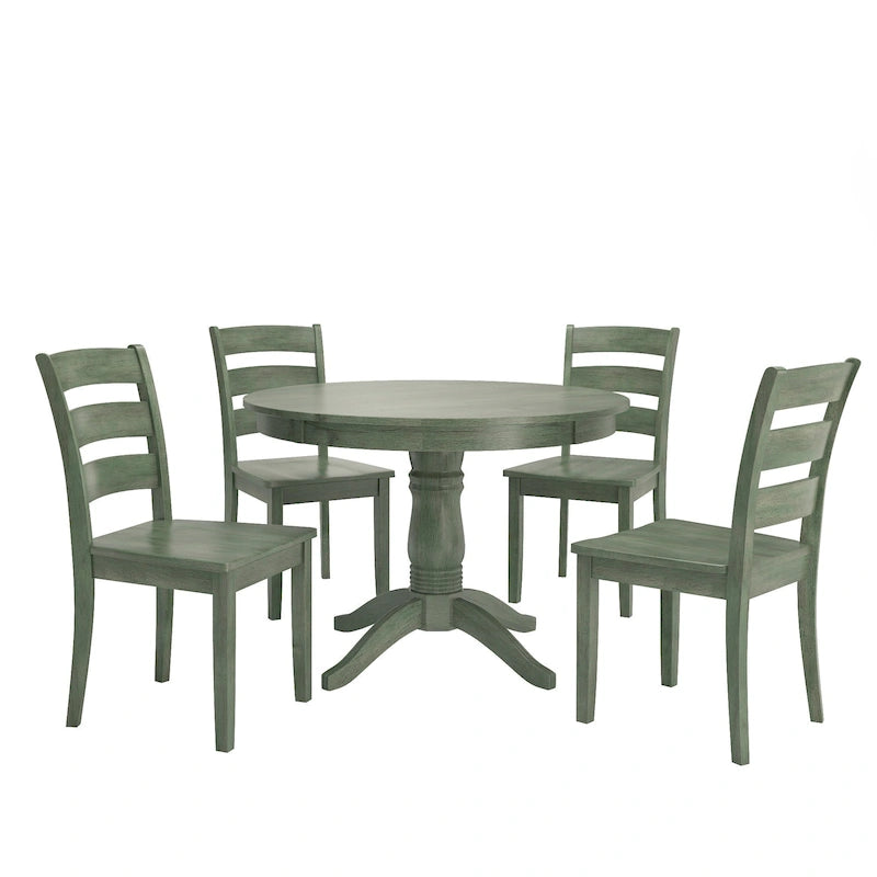 Wilmington II Round Pedestal Base Antique Sage Green 5-Piece Dining Set by iNSPIRE Q Classic-18