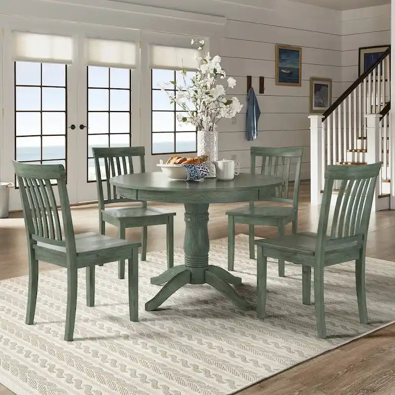 Wilmington II Round Pedestal Base Antique Sage Green 5-Piece Dining Set by iNSPIRE Q Classic-3