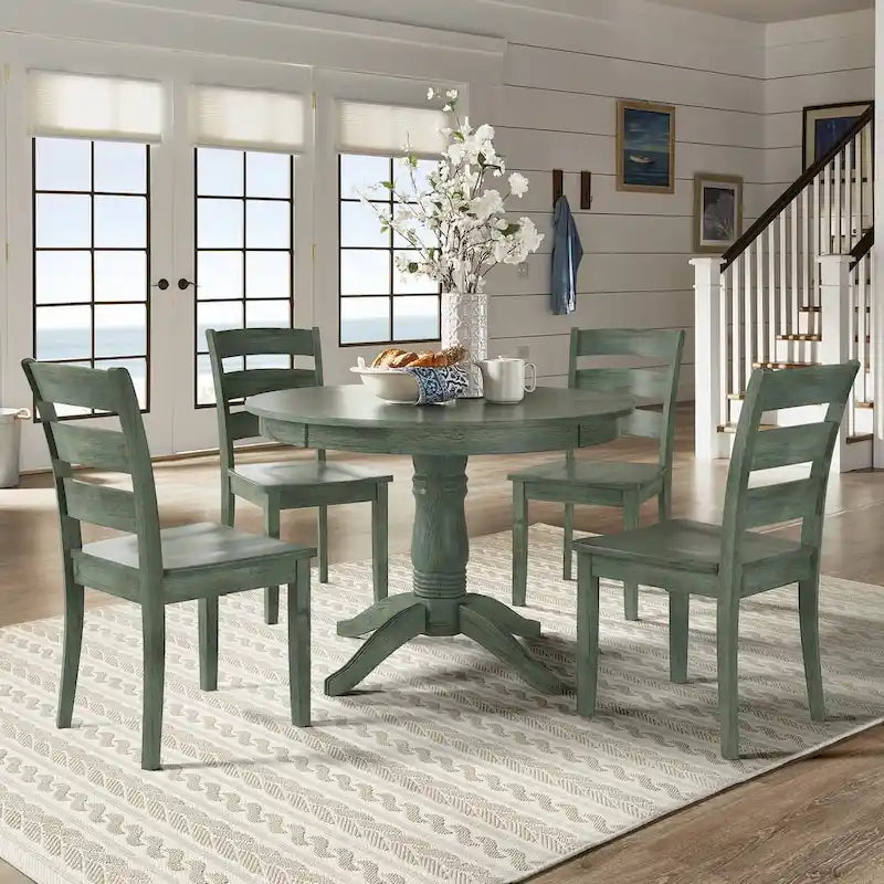 Wilmington II Round Pedestal Base Antique Sage Green 5-Piece Dining Set by iNSPIRE Q Classic-4