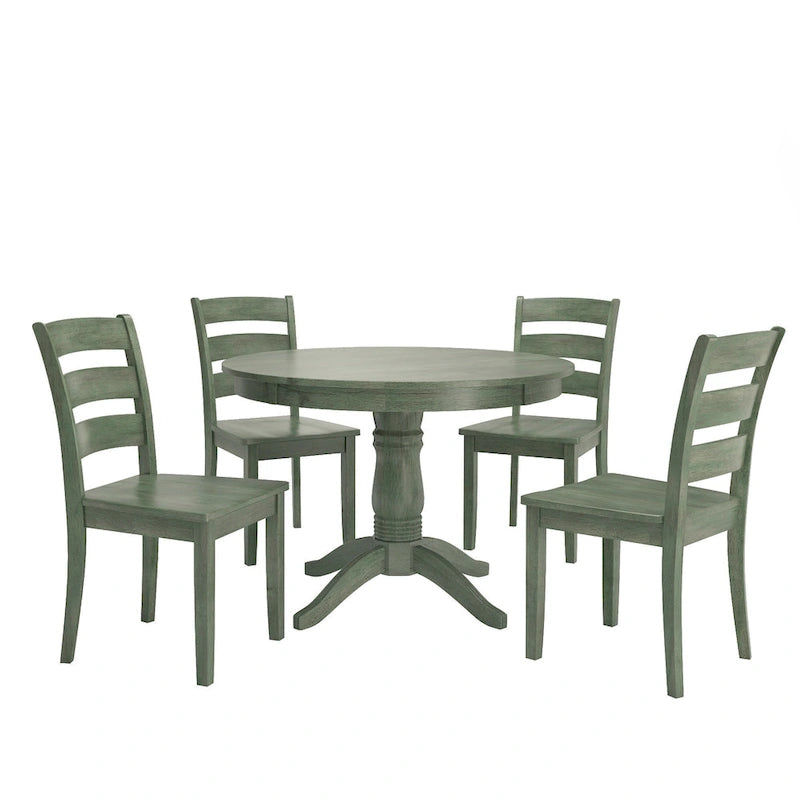 Wilmington II Round Pedestal Base Antique Sage Green 5-Piece Dining Set by iNSPIRE Q Classic-5