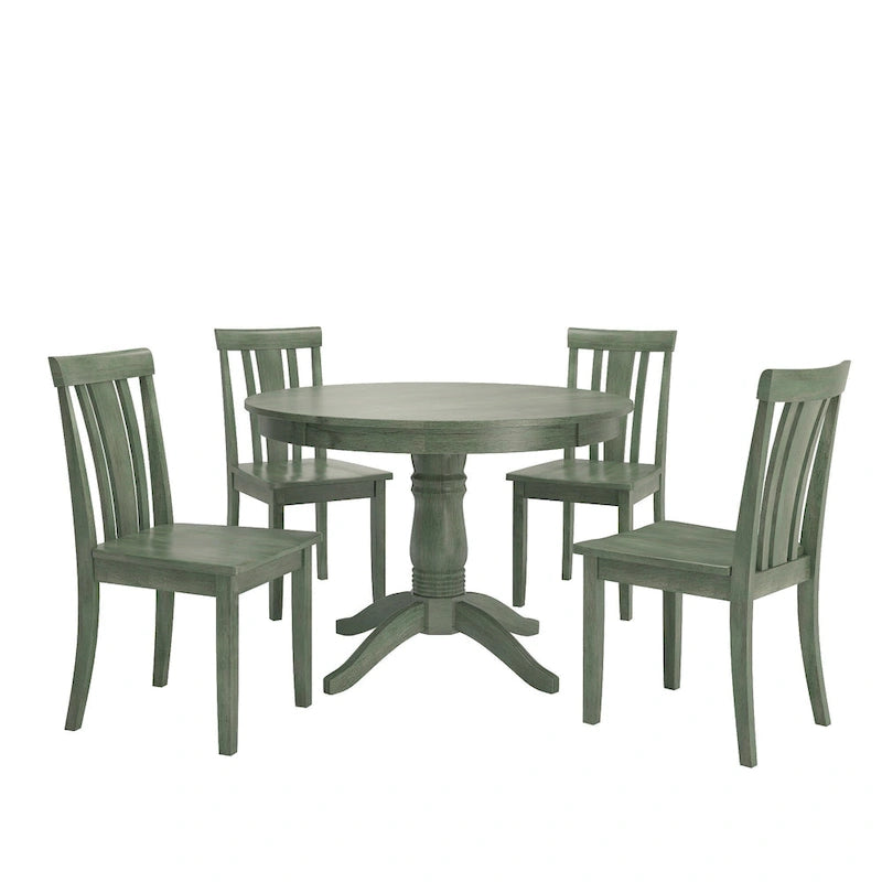 Wilmington II Round Pedestal Base Antique Sage Green 5-Piece Dining Set by iNSPIRE Q Classic-7