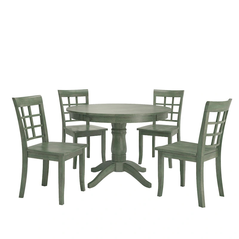 Wilmington II Round Pedestal Base Antique Sage Green 5-Piece Dining Set by iNSPIRE Q Classic-8