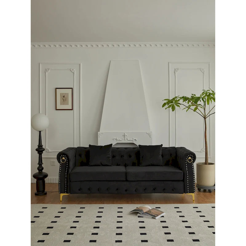 35D x 85W x 30.3H Velvet Chesterfield Button-tufted Sofa-21