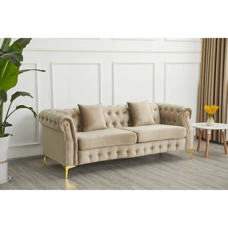 35D x 85W x 30.3H Velvet Chesterfield Button-tufted Sofa-3