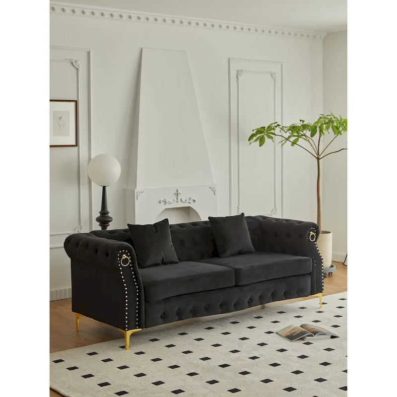 35D x 85W x 30.3H Velvet Chesterfield Button-tufted Sofa-11
