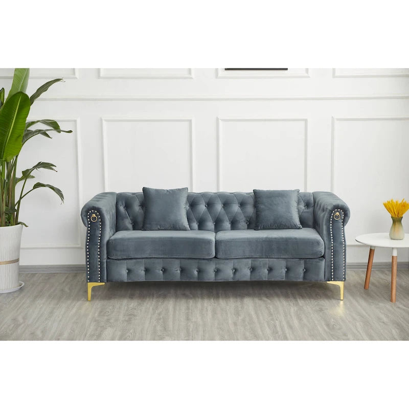 35D x 85W x 30.3H Velvet Chesterfield Button-tufted Sofa-13