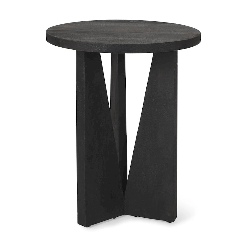 Mattius Black Solid Wood Round Accent Table - 18L x 18W x 22H