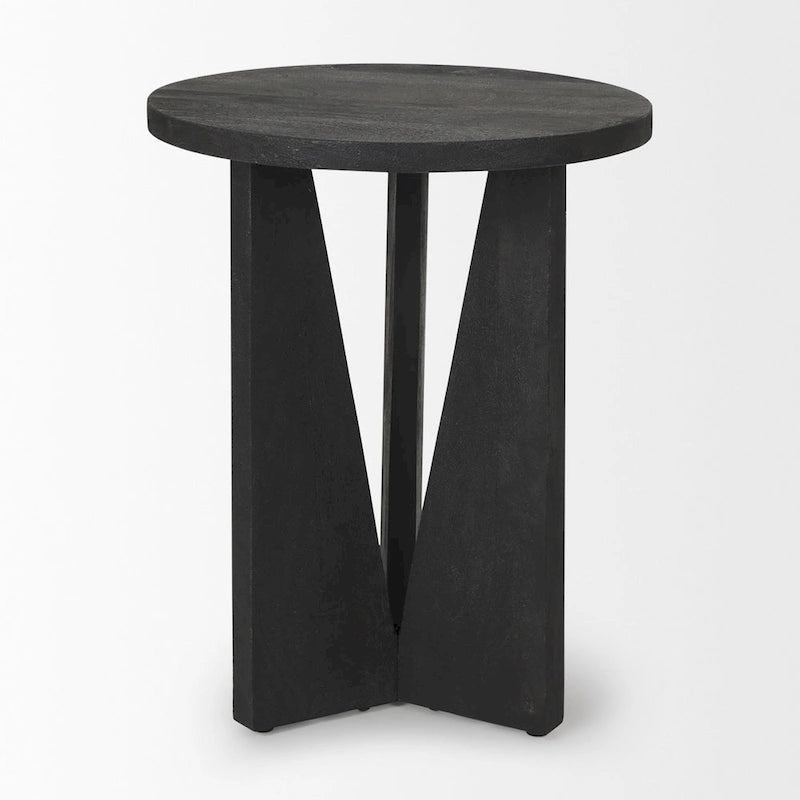 Mattius Black Solid Wood Round Accent Table - 18L x 18W x 22H-3