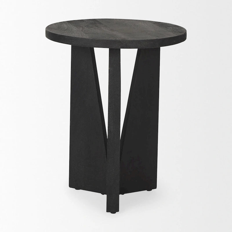 Mattius Black Solid Wood Round Accent Table - 18L x 18W x 22H-4