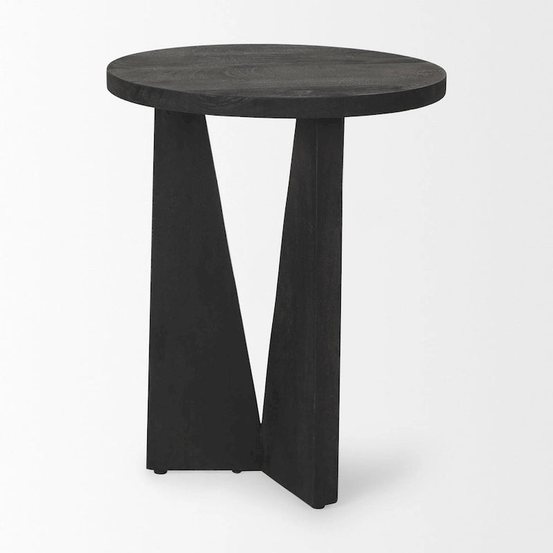Mattius Black Solid Wood Round Accent Table - 18L x 18W x 22H-5