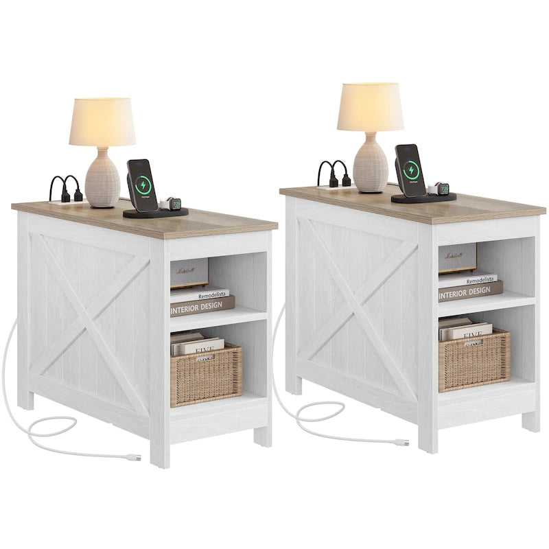 Moasis Set of 2 End Table with Charging Station Side Table with Storage, 2 Power Outlets & 2 USB Ports-9